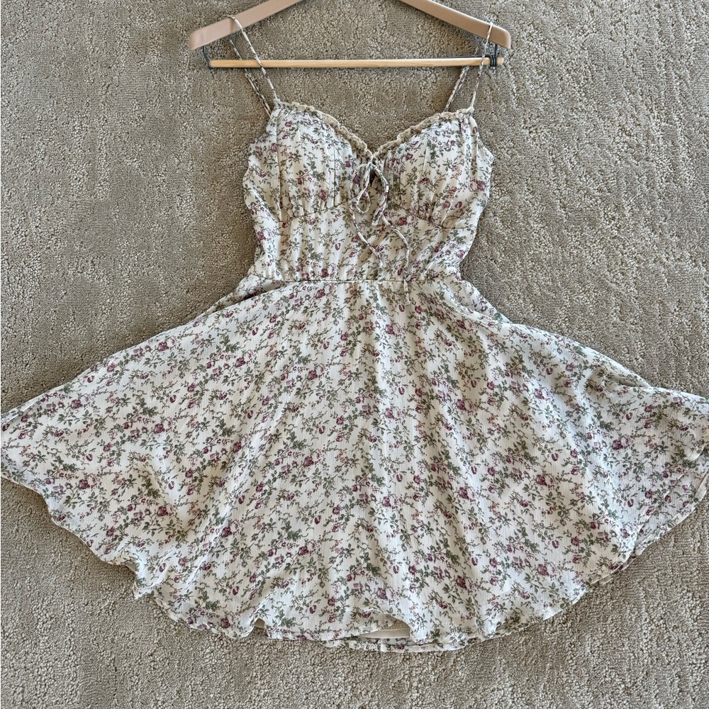 Windsor Cream Floral Mini Dress with Pink & Green Print